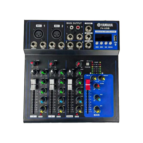 Professional F4 4-Channel Audio Mixer with USB & Bluetooth – Studio & Live Sound Ready