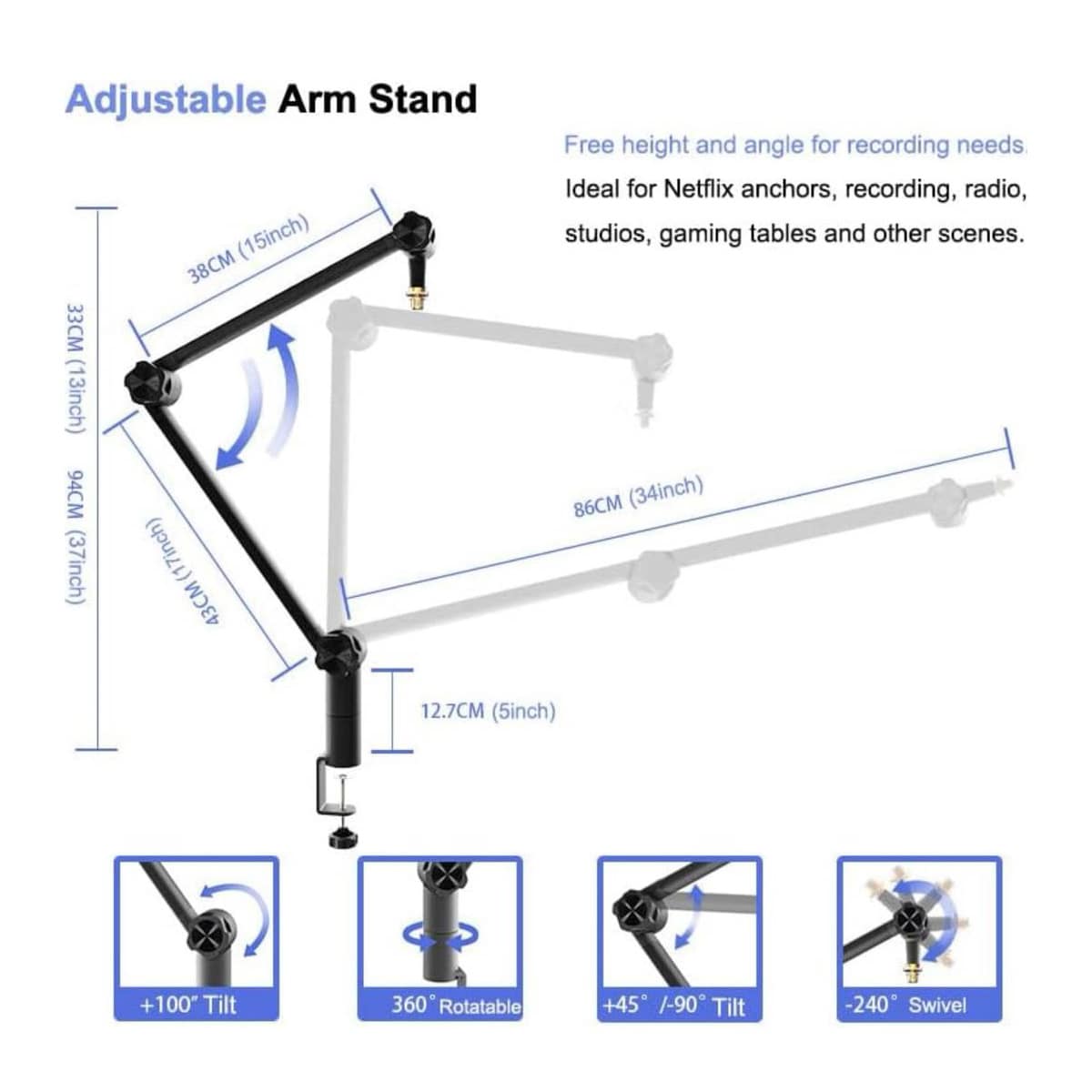 Desk Mounted Microphone Boom Arm stand - Image 3