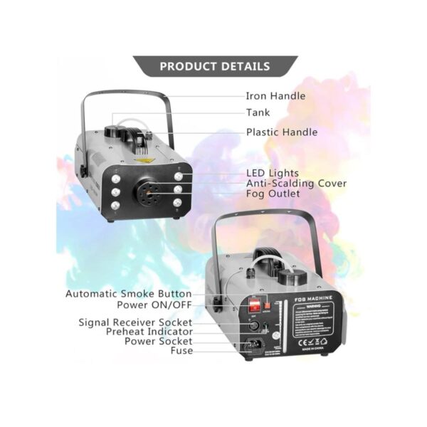 Fog Machine 900 Watt with 6 LED Lights and 2-In-1 Wireless Remote - With Liquid - Image 3