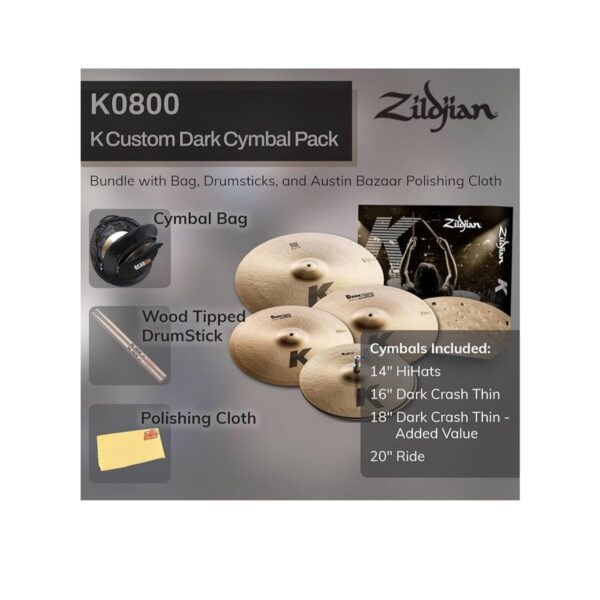 Zildjian K0800 K Custom Cymbal Pack – Premium 4-Piece Set (14” Hi-Hats, 16” & 18” Crashes, 20” Ride) - Image 6