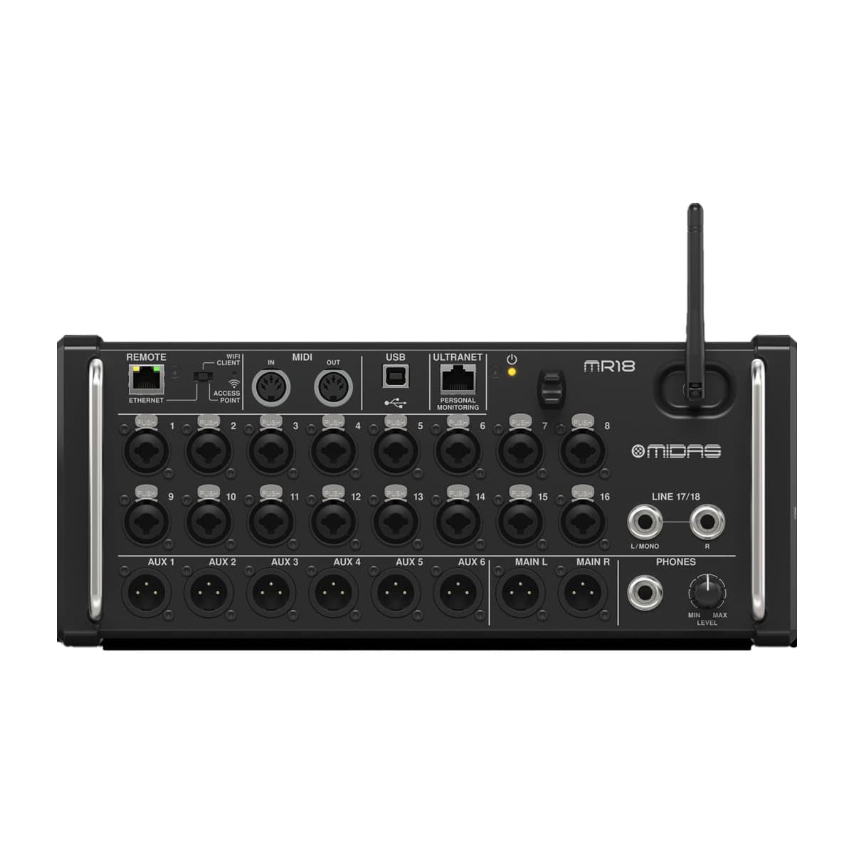Midas MR18 18-Input Digital Mixer for iPad/Android Tablets with Wi-Fi and USB Recorder