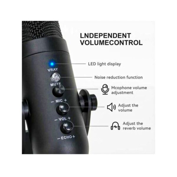 Podcast Streaming USB Condenser Microphone with Echo Control, Mute Button & Volume Adjustment - Image 2