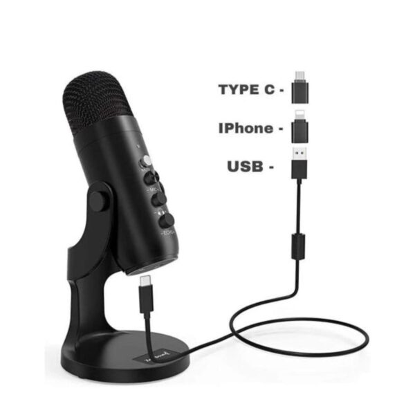 Podcast Streaming USB Condenser Microphone with Echo Control, Mute Button & Volume Adjustment